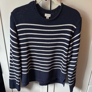 J. Crew Blue and White Striped Crew Neck Sweater